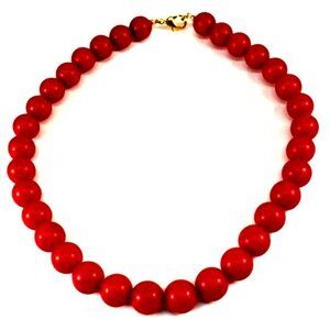 Elegant Gold Tone Red Beaded Statement Necklace | 16" Women's Fashion Jewelry